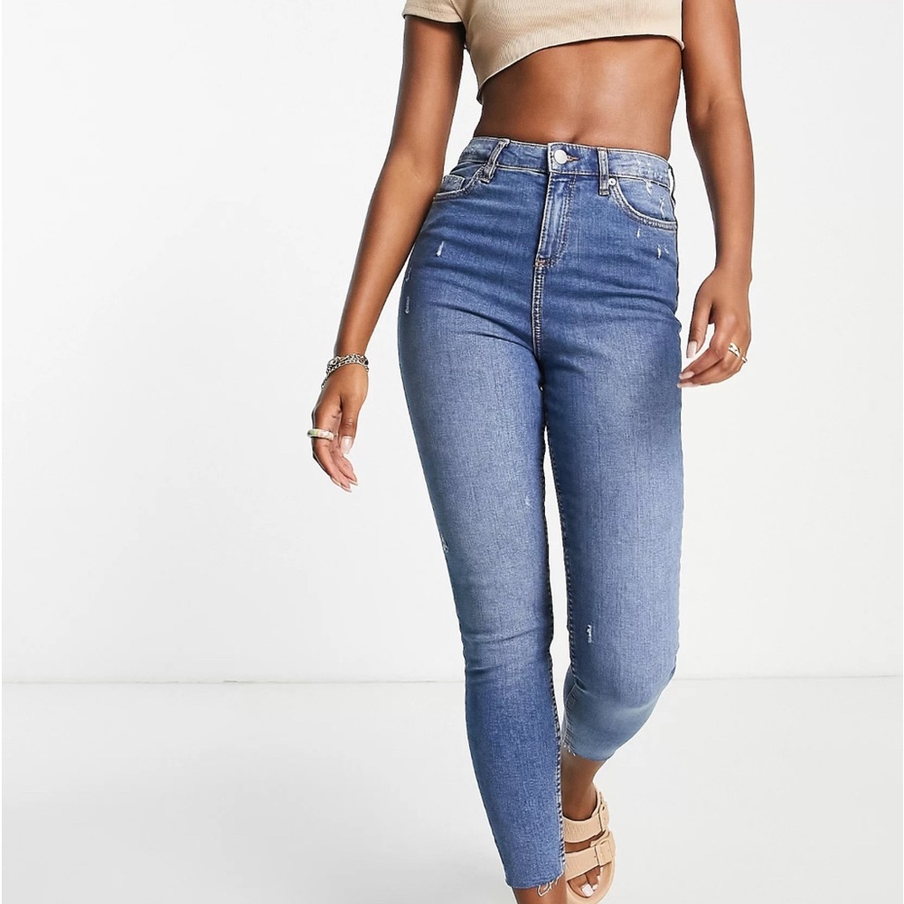 Miss Selfridge Emily high rise skinny jeans in midwash blue